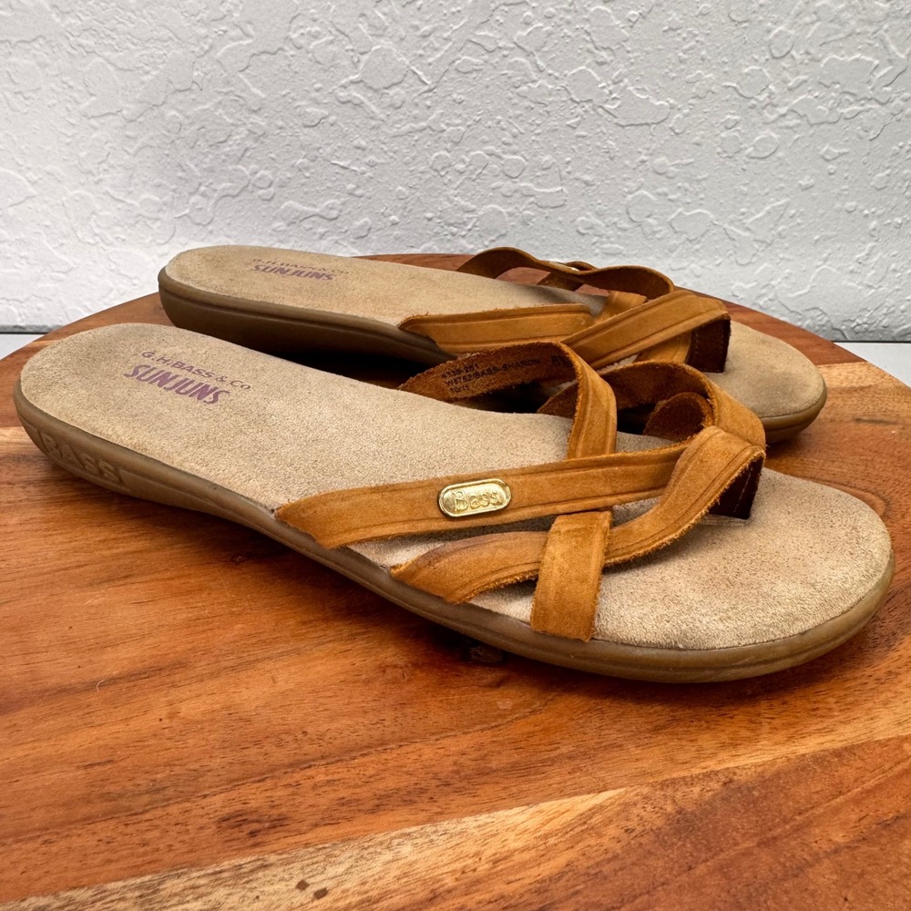 GH Bass Sunjuns Sharon Womens 8.5 W Tan Leather Strappy Thong Sandals